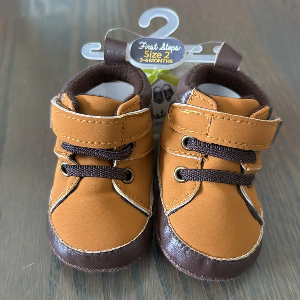 NWT First Steps Tan High Top Soft Sole Baby Shoes 3-6 Months
